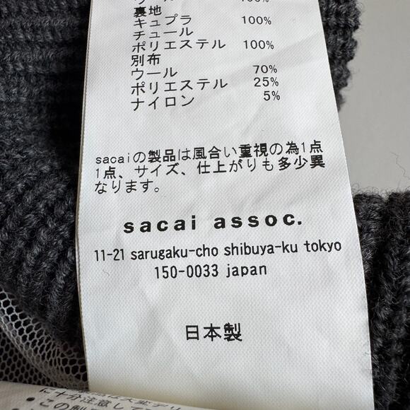 SACAI JAPAN Dark Gray Wool Zipper-Front Layered Grunge Sweater w Funnel Neck - Picture 9 of 11